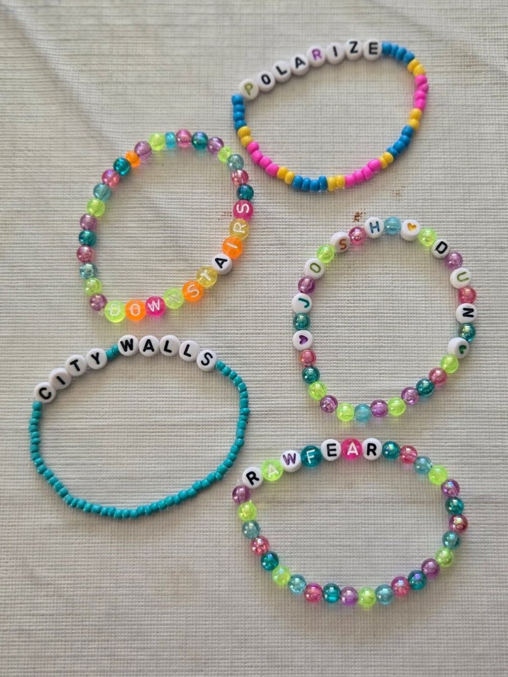 Handmade Twenty One Pilots seed beaded bracelets, set of 5 (#26)